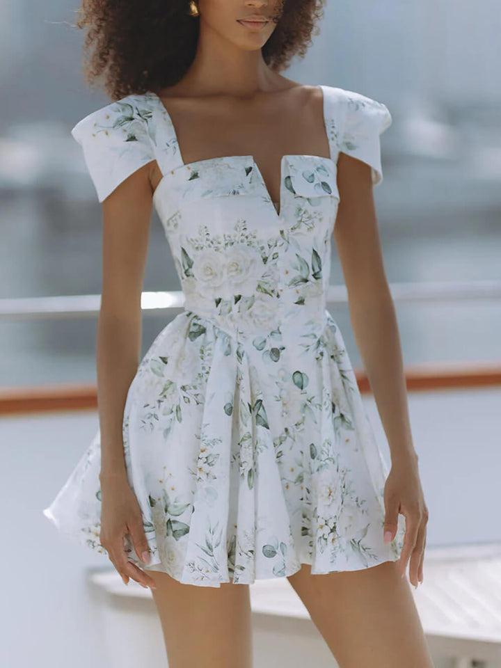 Delicate Floral Print Open Back Tie Mini Dress