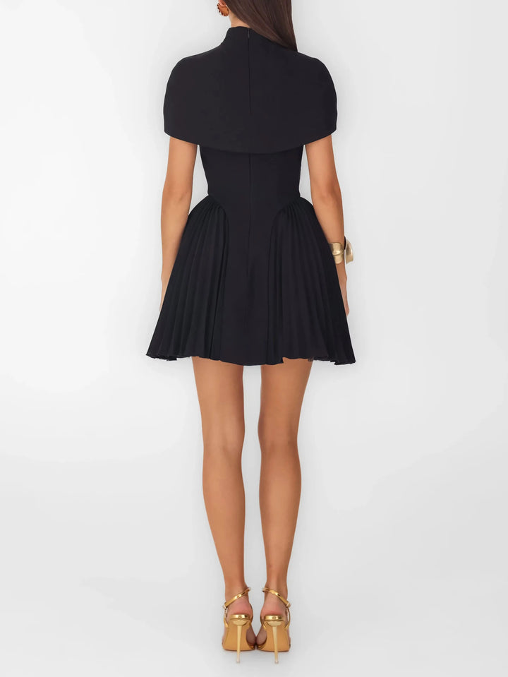 Elegant Shawl-style Pleated Mini Dress
