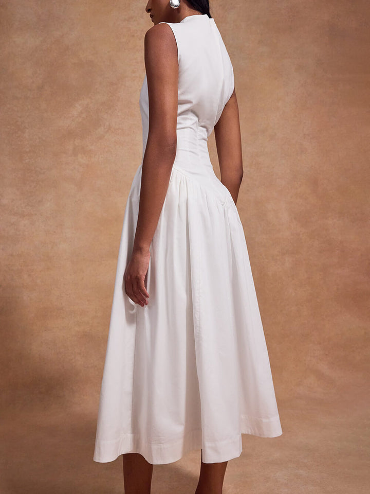 Casual Pleated Slim Low Waist Midi Dress