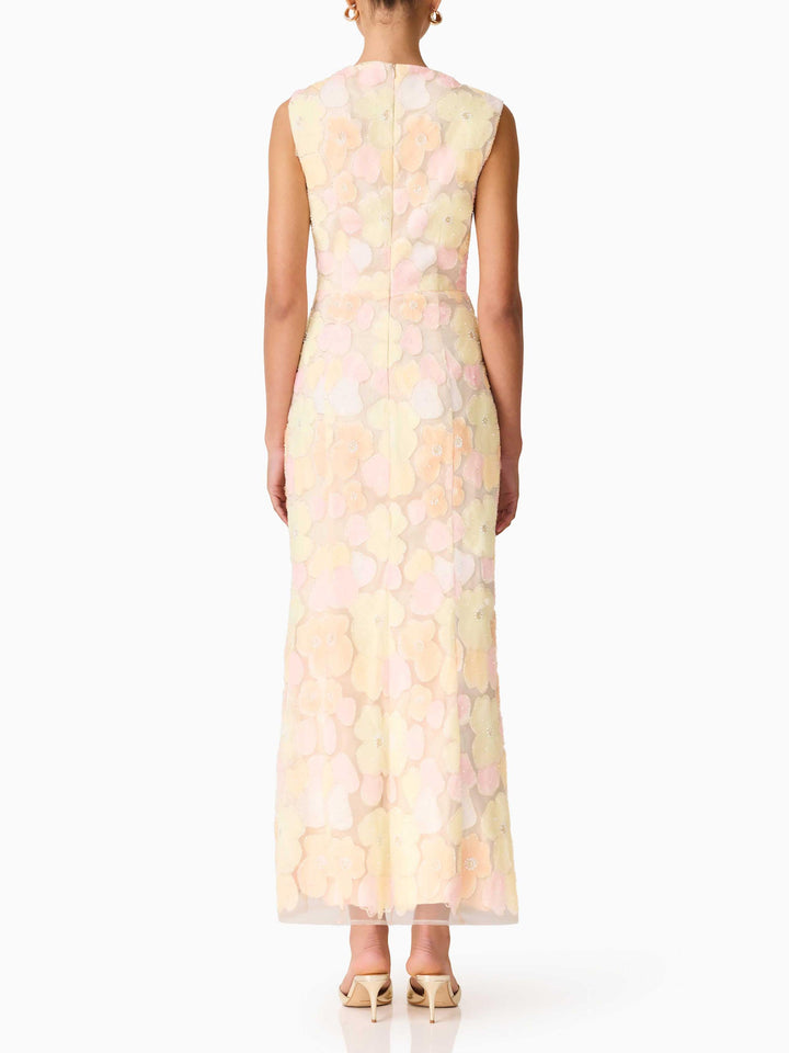 Elegant Pastel Floral Mesh Maxi Dress