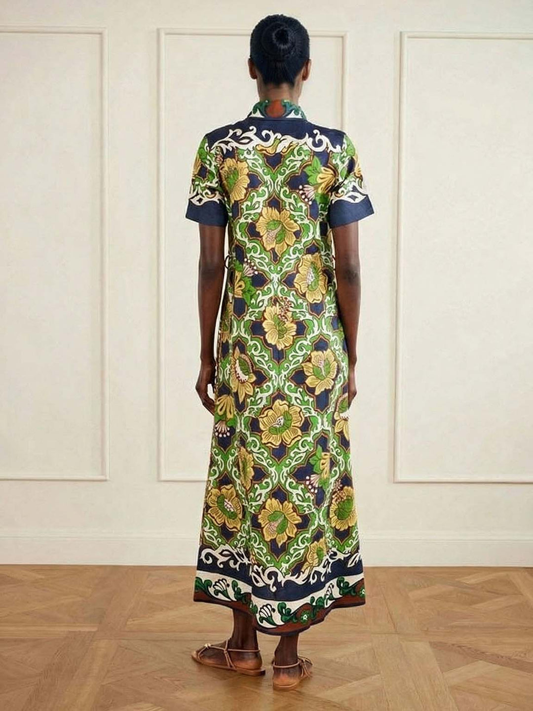 Casual Bohemian Style Bar Print Shirt Collar Ti Meani Dress