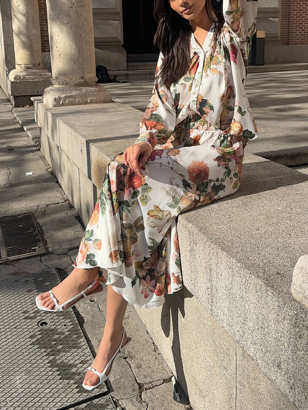 Elegant Floral Print Loose Elastic Waistband Skirt