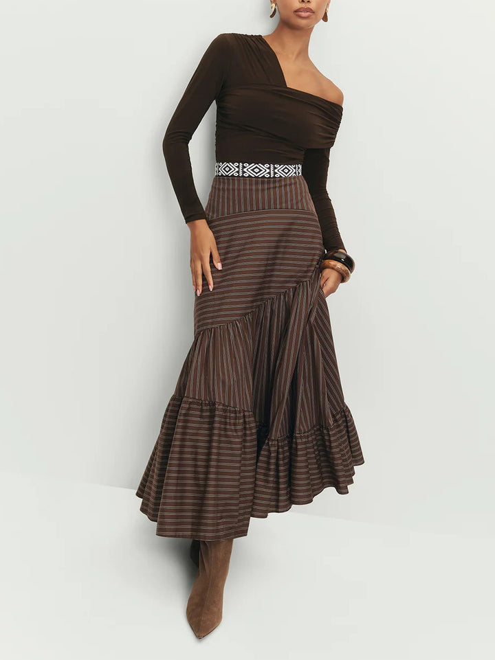 Elegant Off-the-shoulder Pleated Long-sleeved T-shirt