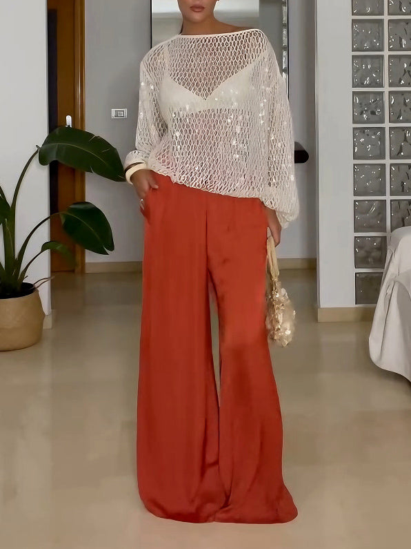Elegant Satin Loose-Fitting Wide-Leg Pants