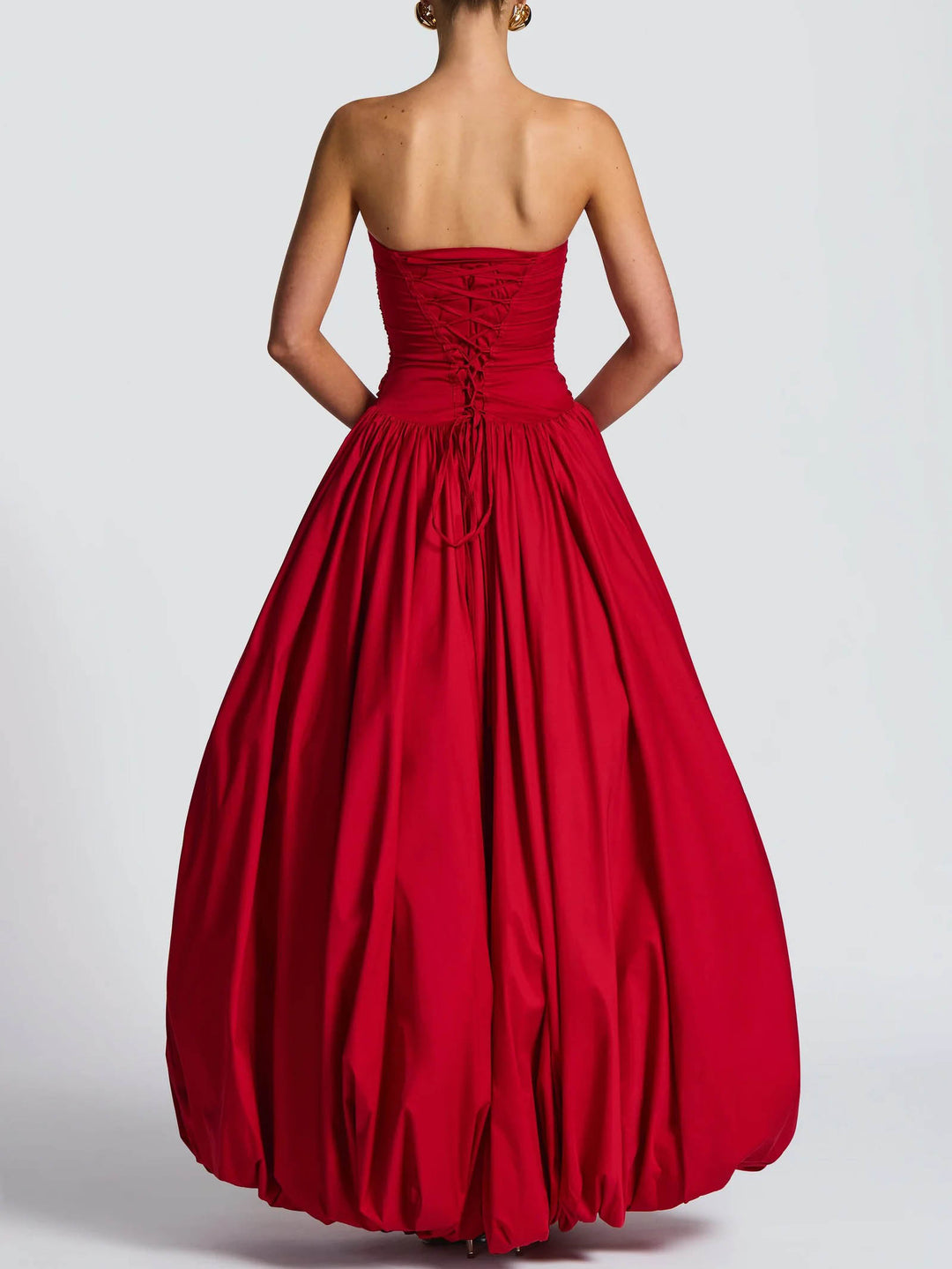 Elegant Strapless Ruched High-Slit Ball Gown Maxi Dress