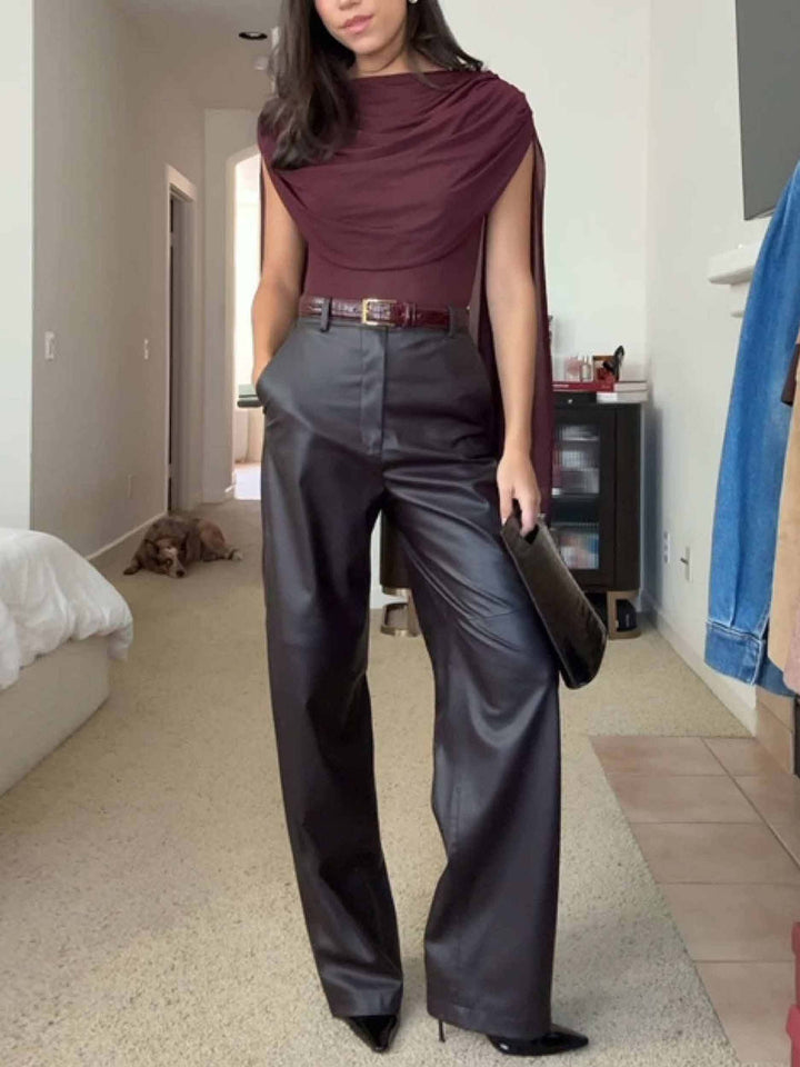 Elegant Draped Cape-Sleeve Top