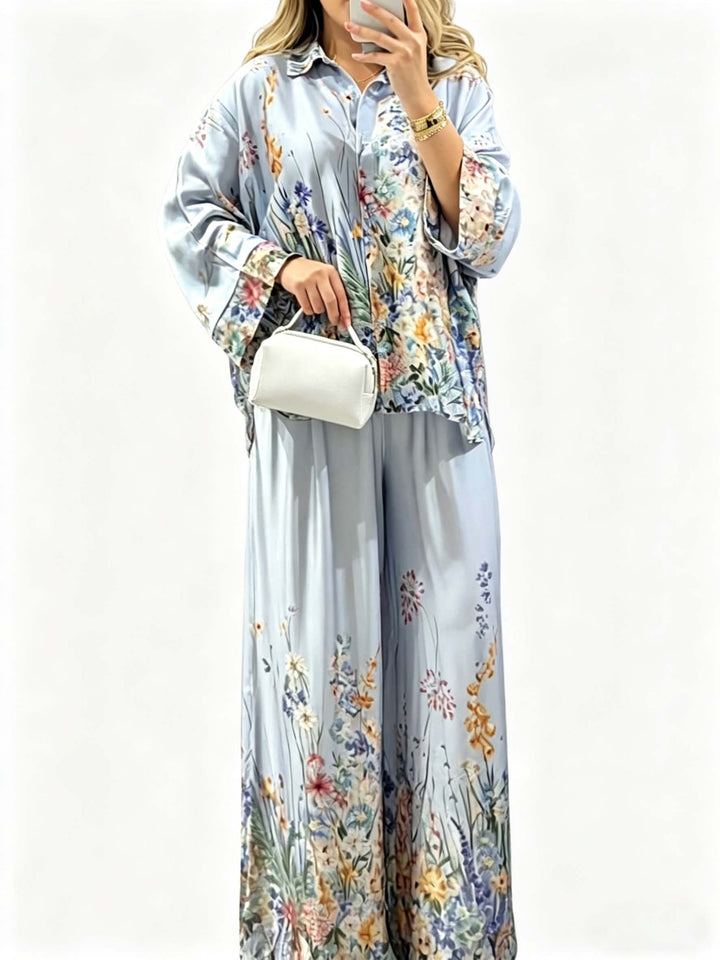 Elegant Floral Print Satin Button Shirt