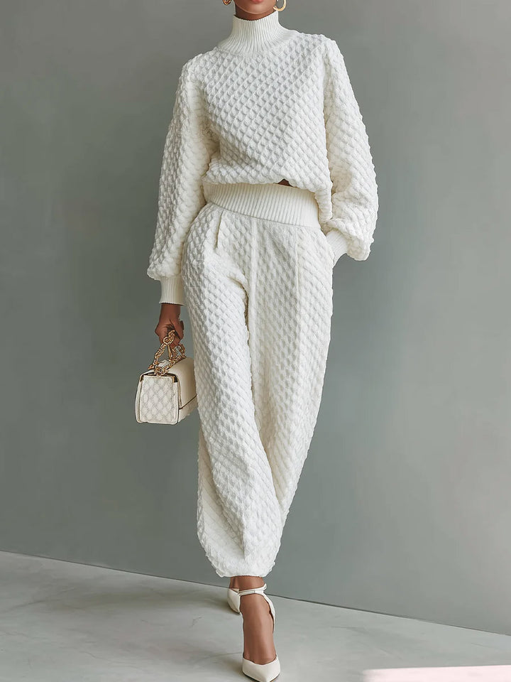 Casual Textured Knit Lantern-Leg Pants