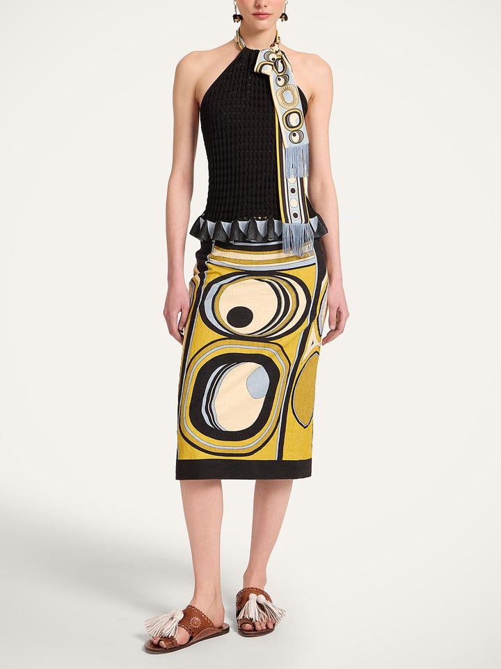 Retro Geometric Print Midi Skirt Two-Piece Set