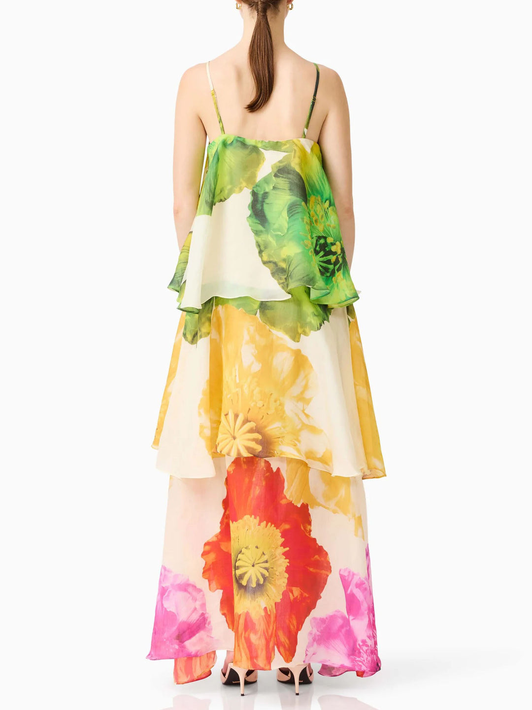 Elegant Floral Print Layered Chiffon Maxi Dress