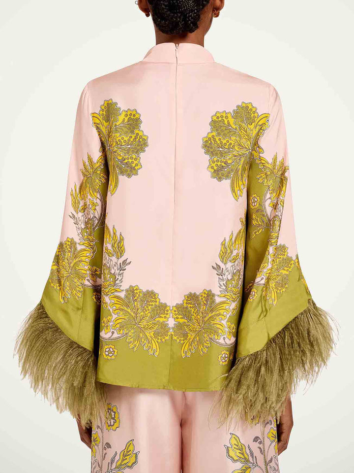 Exquisite Floral Feather Trim Crop Top
