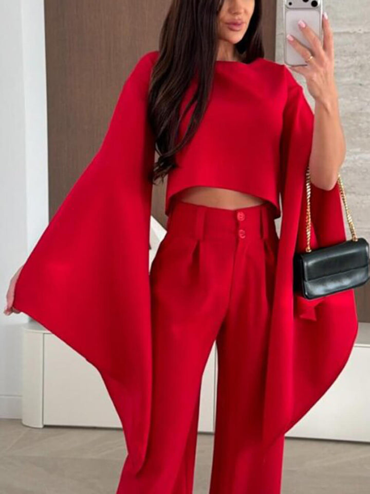 Exquisite Pleated High-Waist Pockets Straight-Leg Pants