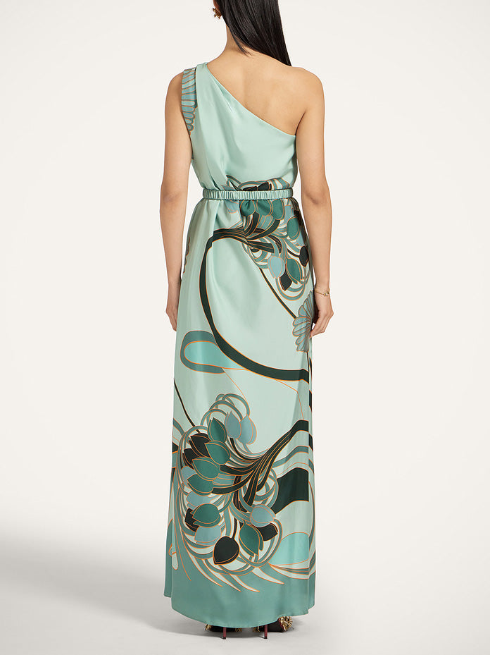 Unique Art Nouveau Printed Tulle Shawl Dress Set