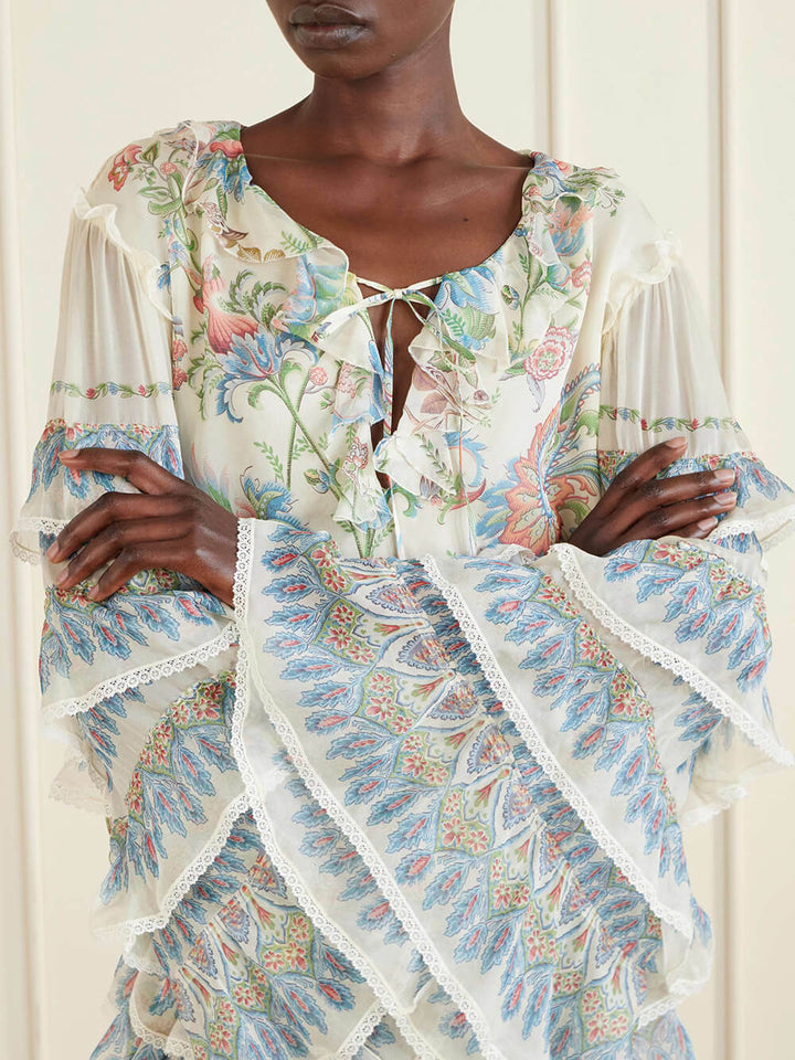 Exquisite Printed Layered Waist-cinching Mini Dress