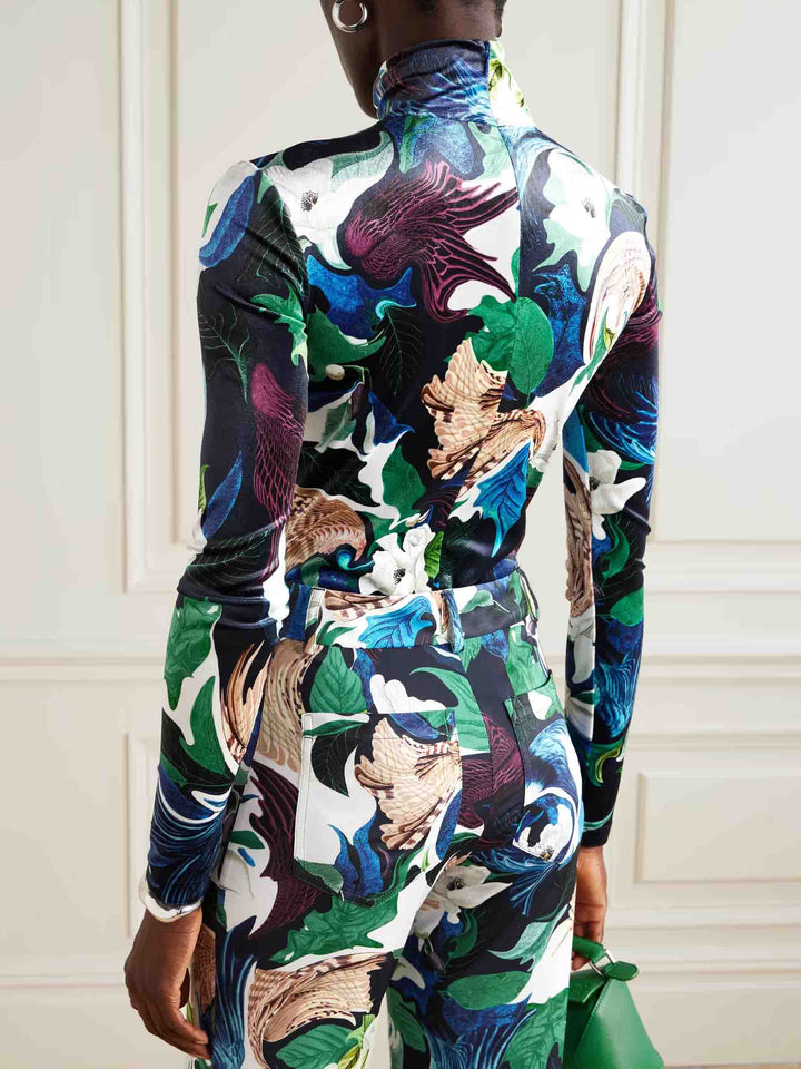 Retro Floral Print Long-sleeved Bodysuit