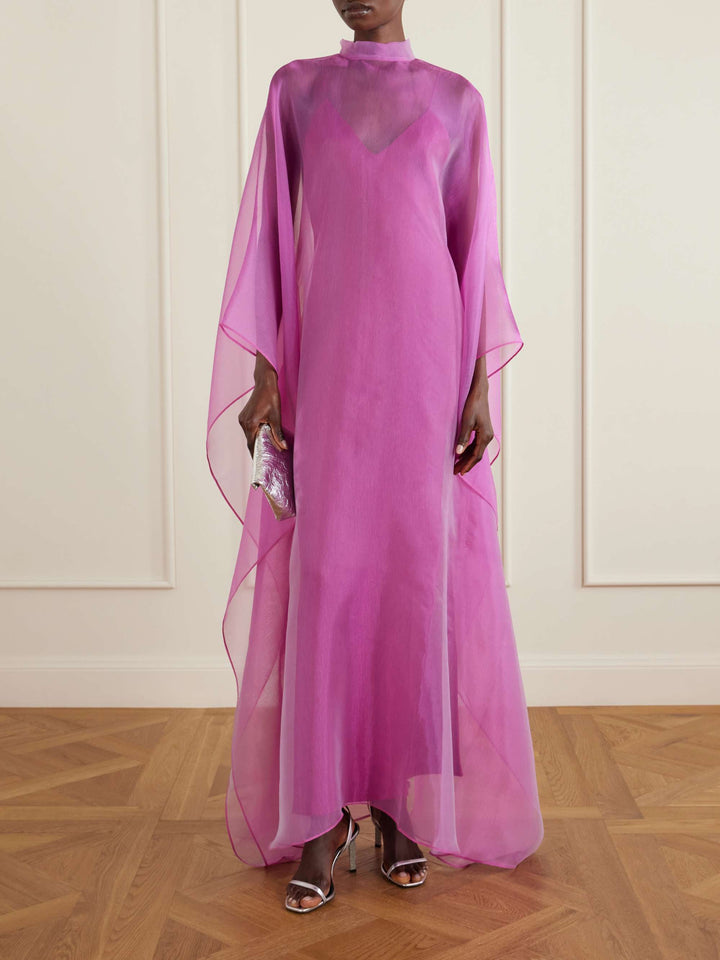 Elegant Sheer Chiffon Cape Sleeve Maxi Dress