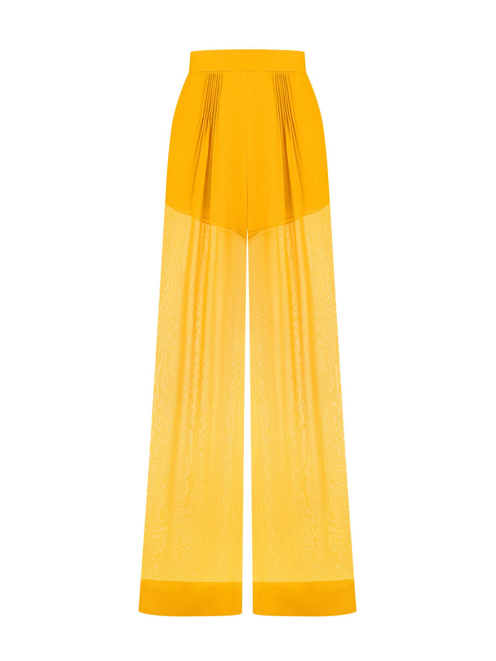Elegant Draped Chiffon Shirt & Wide Leg Pants Two-Piece Set