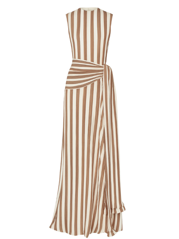 Elegant Striped Sleeveless Tie-Waist Maxi Dress