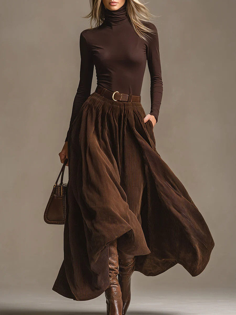 Retro Corduroy Skirt Two-Piece Set