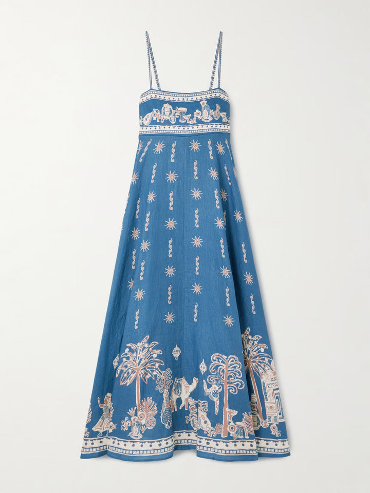 Exquisite And Fun Printed Suspender Maxi Dress