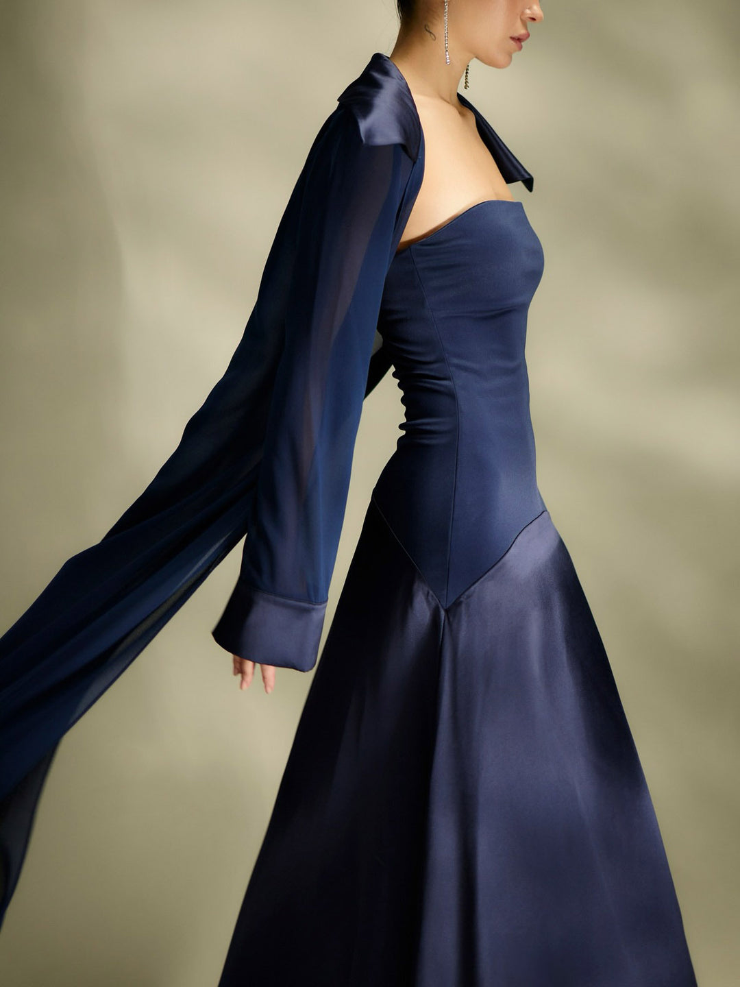 Elegant Satin Maxi Dress & Long Sheer Chiffon Cover-Up Two-Piece Set