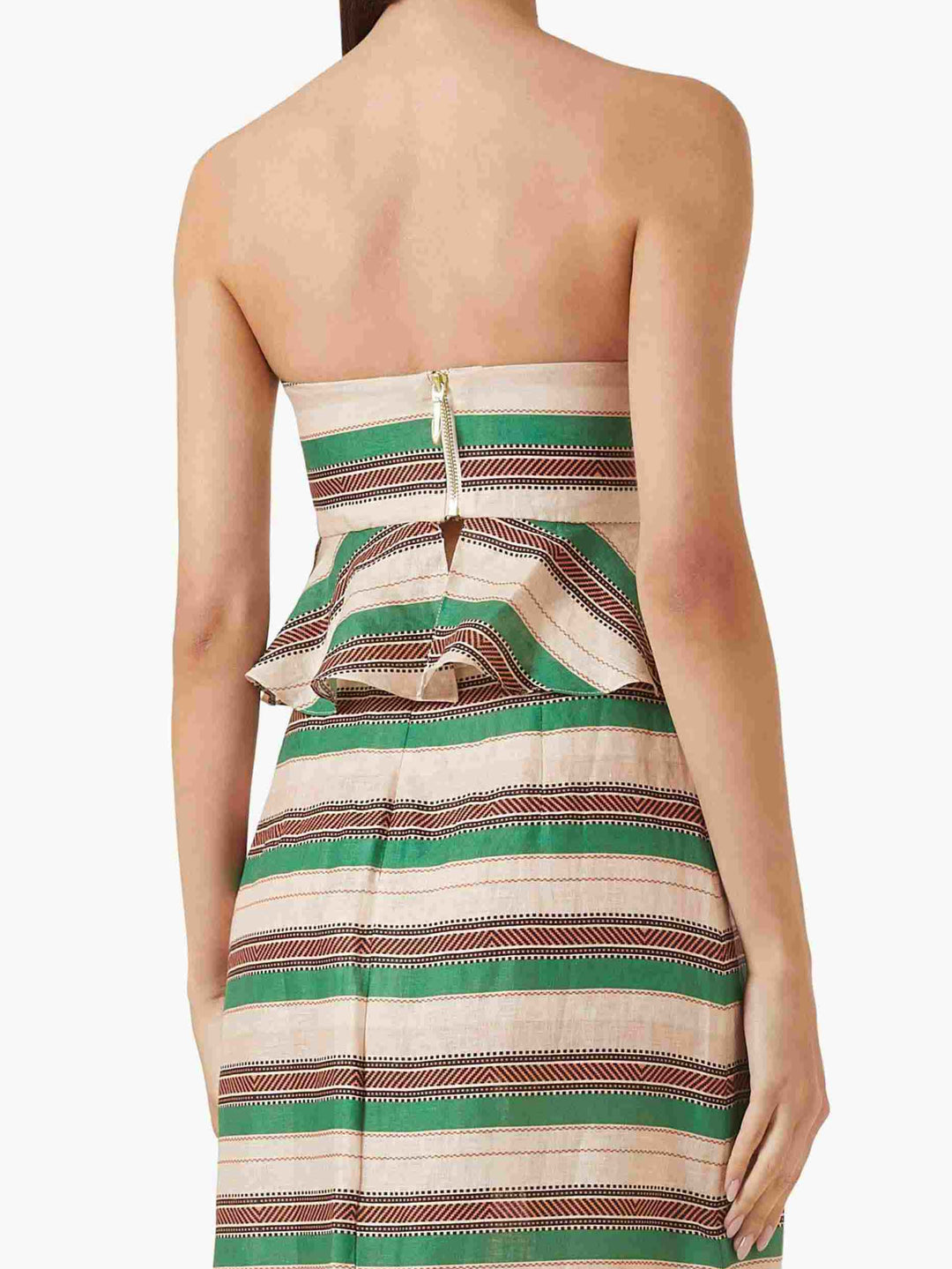Striped Print Ruffle Hem Crop Top & Fringe Skirt Two-Piece Set