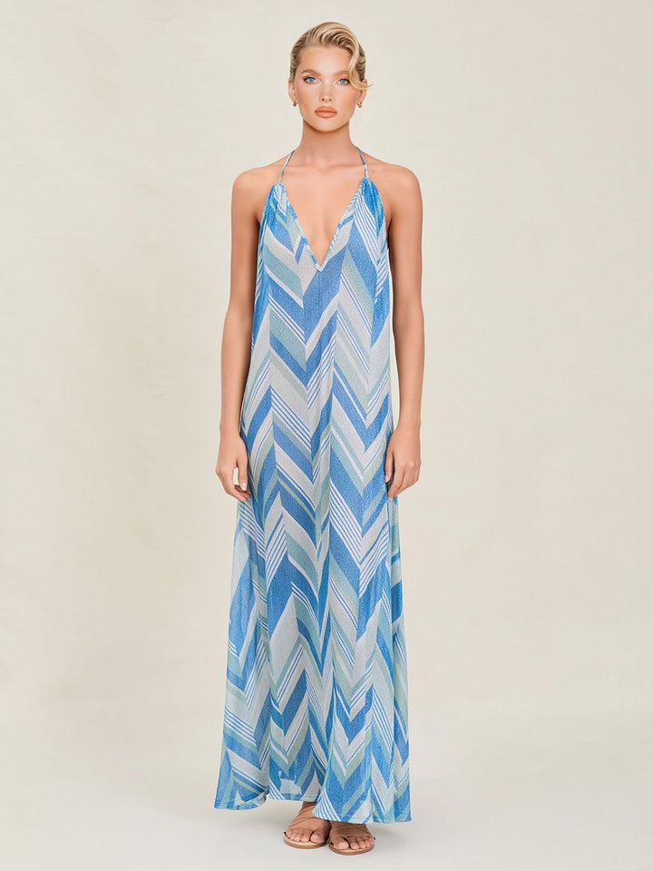 Bohemian Chevron Print Halter Maxi Dress