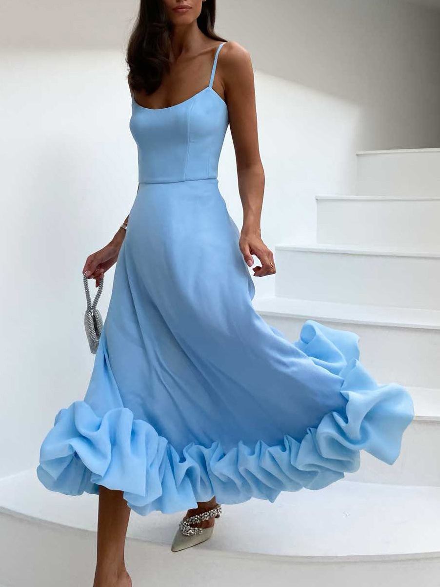 Elegant Ruffled Chiffon Midi Dress