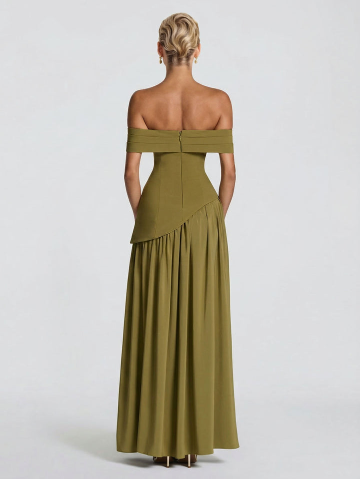 Elegant Off-Shoulder Asymmetric Chiffon Maxi Dress
