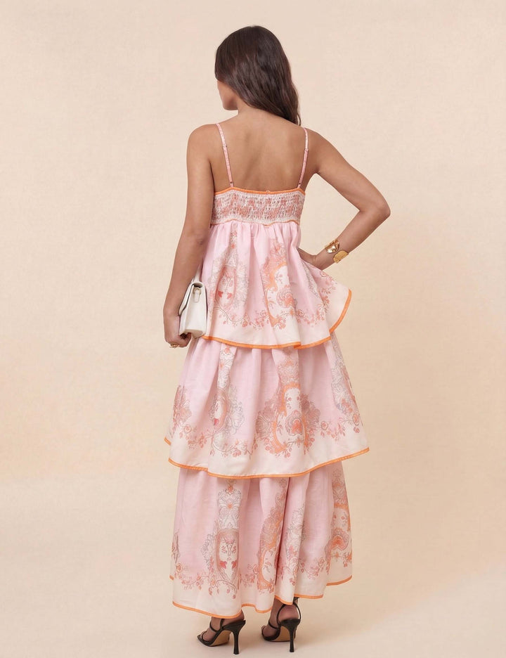 Bohemian Strapless Printed Tiered Maxi Dress