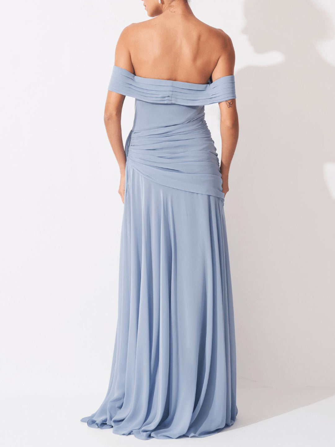 Elegant Off Shoulder Ruched Chiffon Maxi Dress