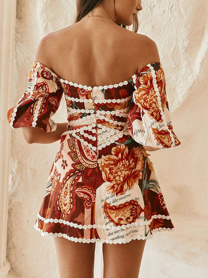 Exquisite Bohemian Paisley Print Off-Shoulder Mini Dress