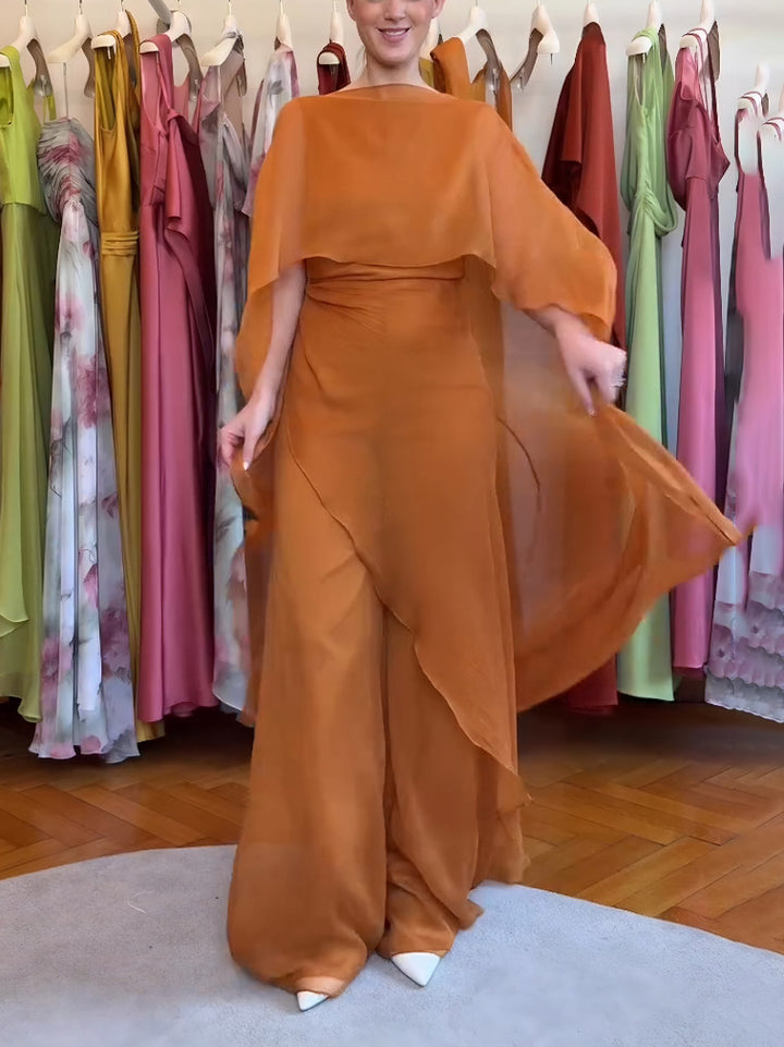 Elegant Sleeveless Asymmetric Top And Wide-Leg Pants Two-Piece Set