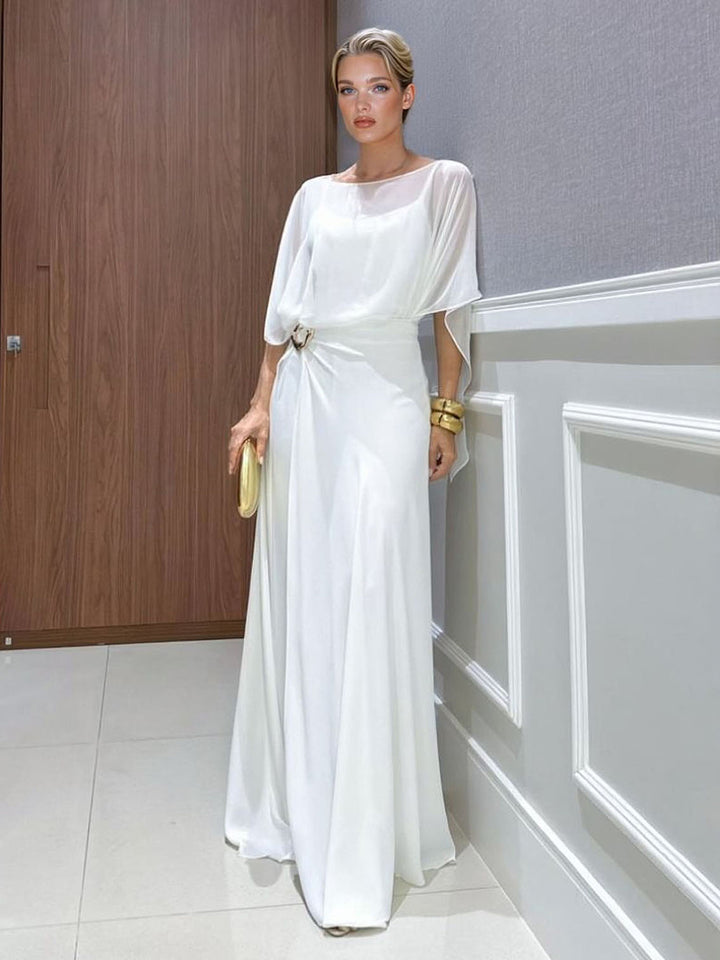 Elegant Chiffon Cape Top & Wide-Leg Pants Two-Piece Set