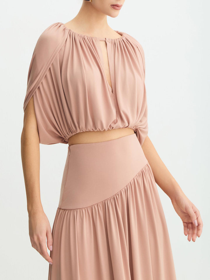 Sexy Ruched Crop Top & Flowy Maxi Skirt Set