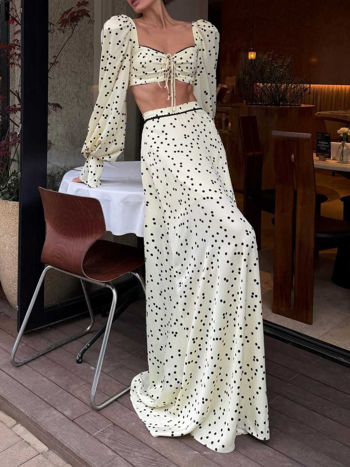 Elegant Polka Dot Crop Top & Maxi Skirt Set
