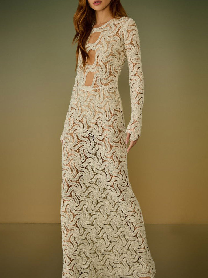 Elegant Wave Cutout Lace Maxi Dress