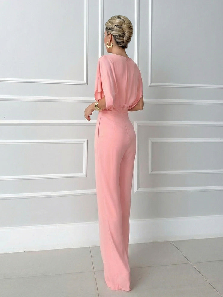 Elegant Draped Cross V-Neck Jumpsuit
