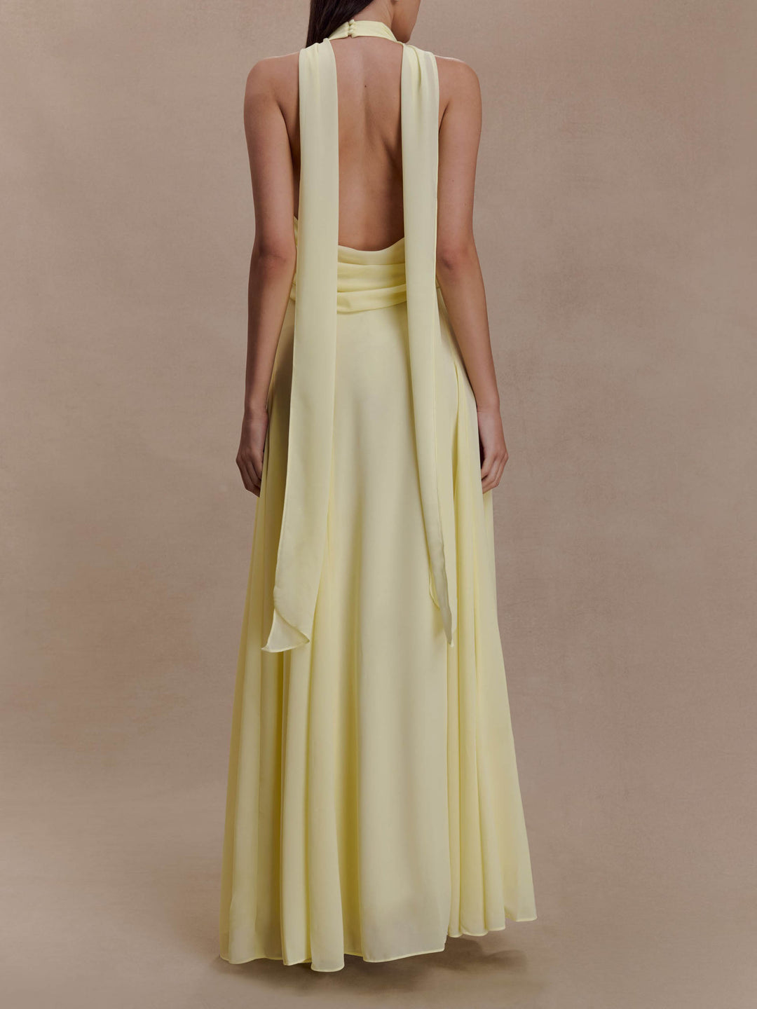 Elegant Draped Halter Embellished Maxi Dress