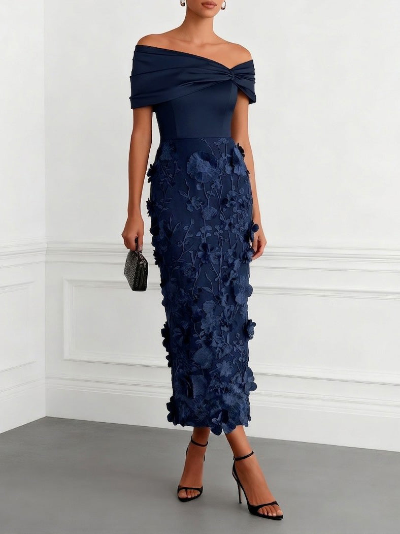 Elegant Floral Embroidered Off-Shoulder Maxi Dress