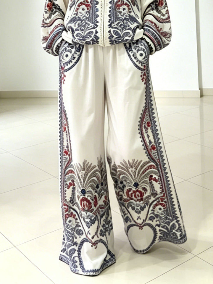 Elegant Paisley Print Wide Leg Pants