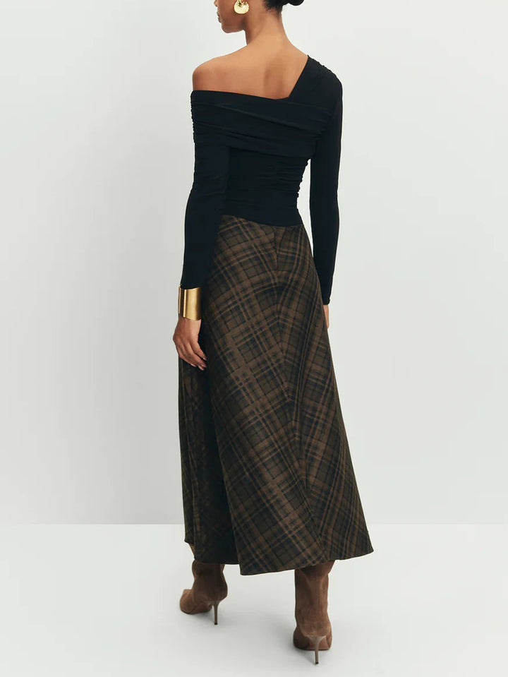 Retro Plaid High-Waist A-Line Midi Skirt