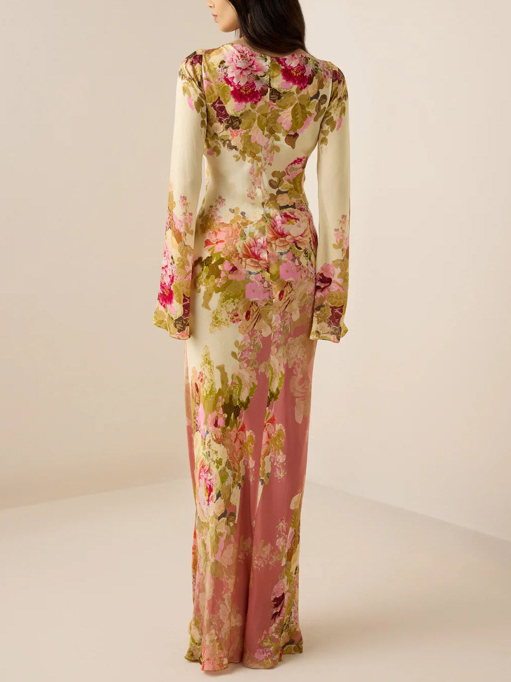 Elegant Floral Print Satin Maxi Dress
