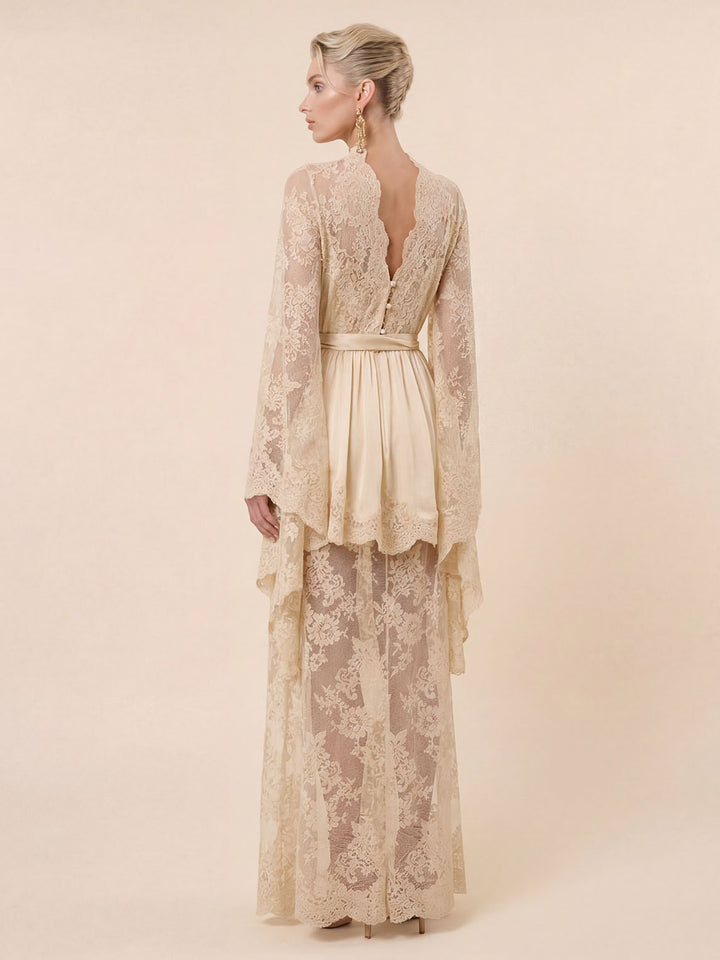Elegant Lace High Neck Irregular Hem Maxi Dress
