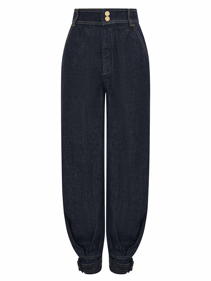 Modern Denim Cape Top & High-Waist Tapered Pants Two-Piece Set