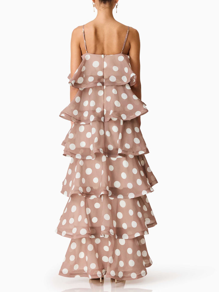 Elegant Polka Dot Tiered Ruffle Maxi Dress