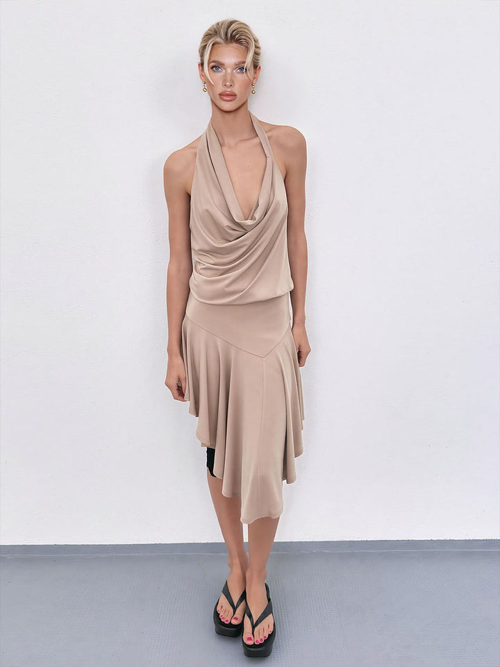 Sexy Draped Asymmetrical Hem Mini Dress