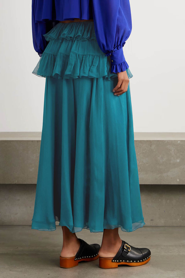 Exquisite High-Neck Ruffle Pleated Chiffon Loose Blouse