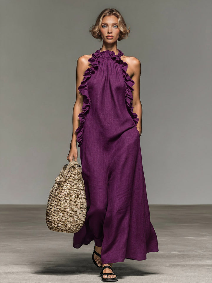 Elegant Ruffle Halter Neck Maxi Dress