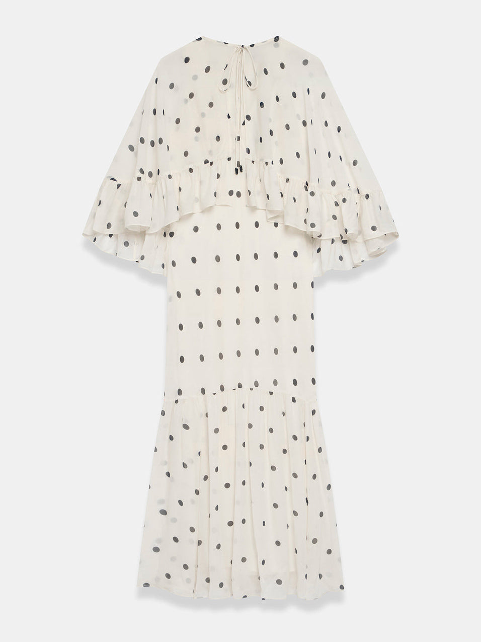 Elegant Polka Dot Ruffle Layered Chiffon Cape Maxi Dress